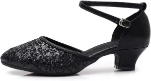 AOQUNFS Women's Glitter Latin Dance Shoes Closed Toe Ballroom Low Heel Sequin Dancing Shoes,DY225