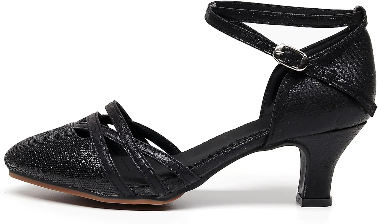 AOQUNFS Women's Glitter Latin Dance Shoes Closed Toe Latin Ballroom Dance Shoes Middle Heel,FT088A