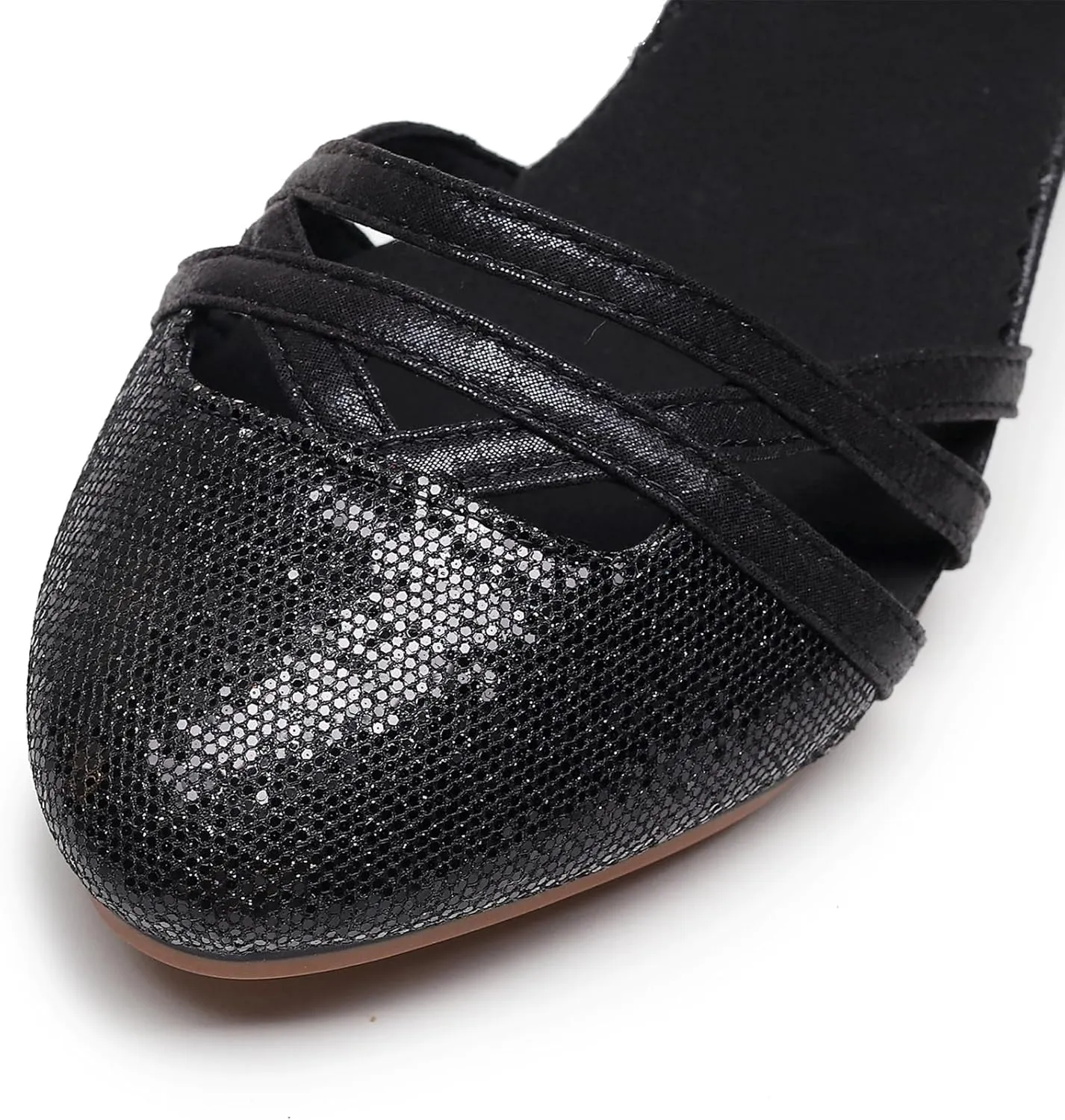 AOQUNFS Women's Glitter Latin Dance Shoes Closed Toe Latin Ballroom Dance Shoes Middle Heel,FT088A