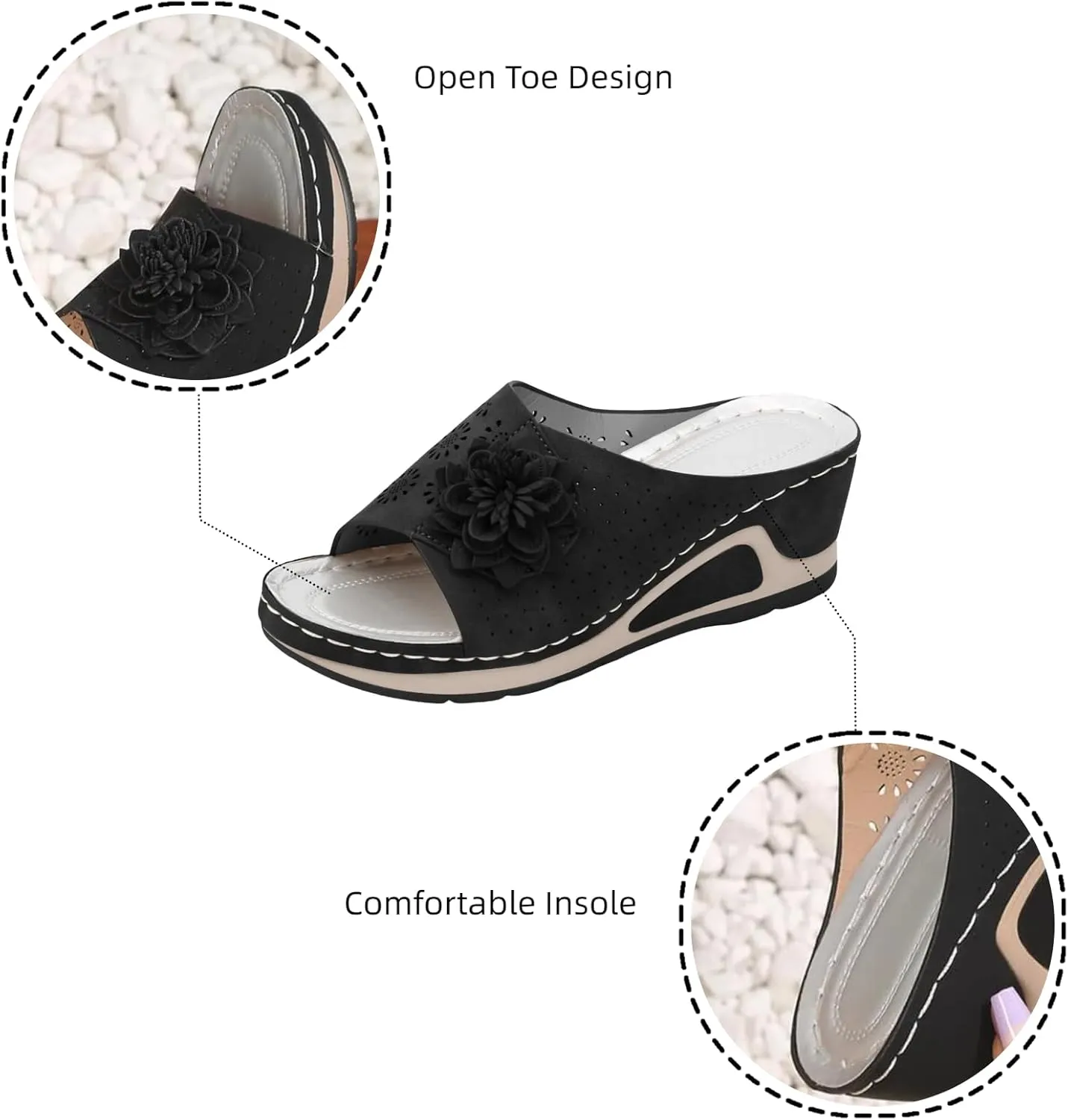 Avylays Orthopedic Sandals for Women Leather Soft Arch Support Sandals Retro Bohemian Wedge Slippers Suede Moccasins