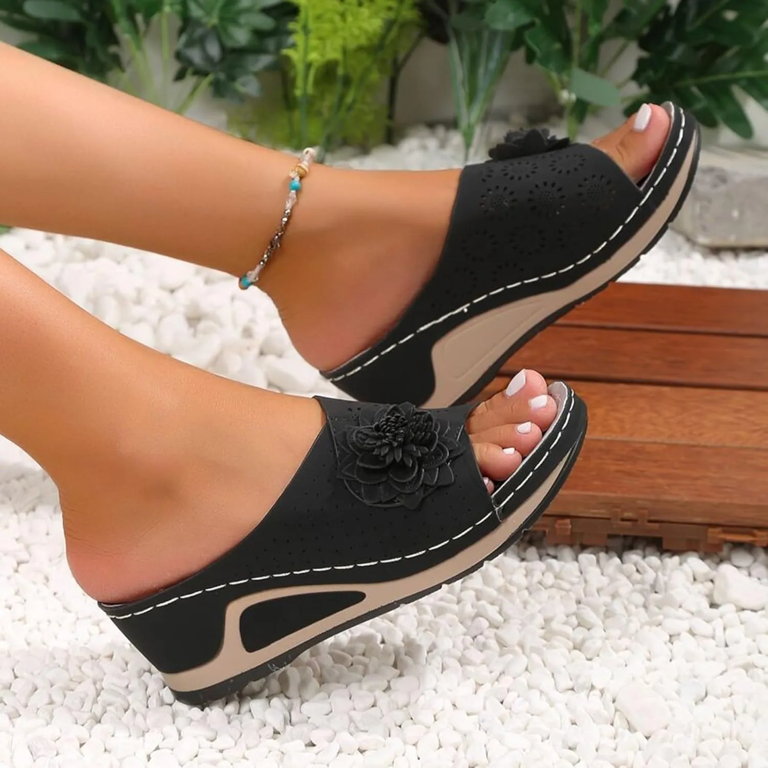 Avylays Orthopedic Sandals for Women Leather Soft Arch Support Sandals Retro Bohemian Wedge Slippers Suede Moccasins