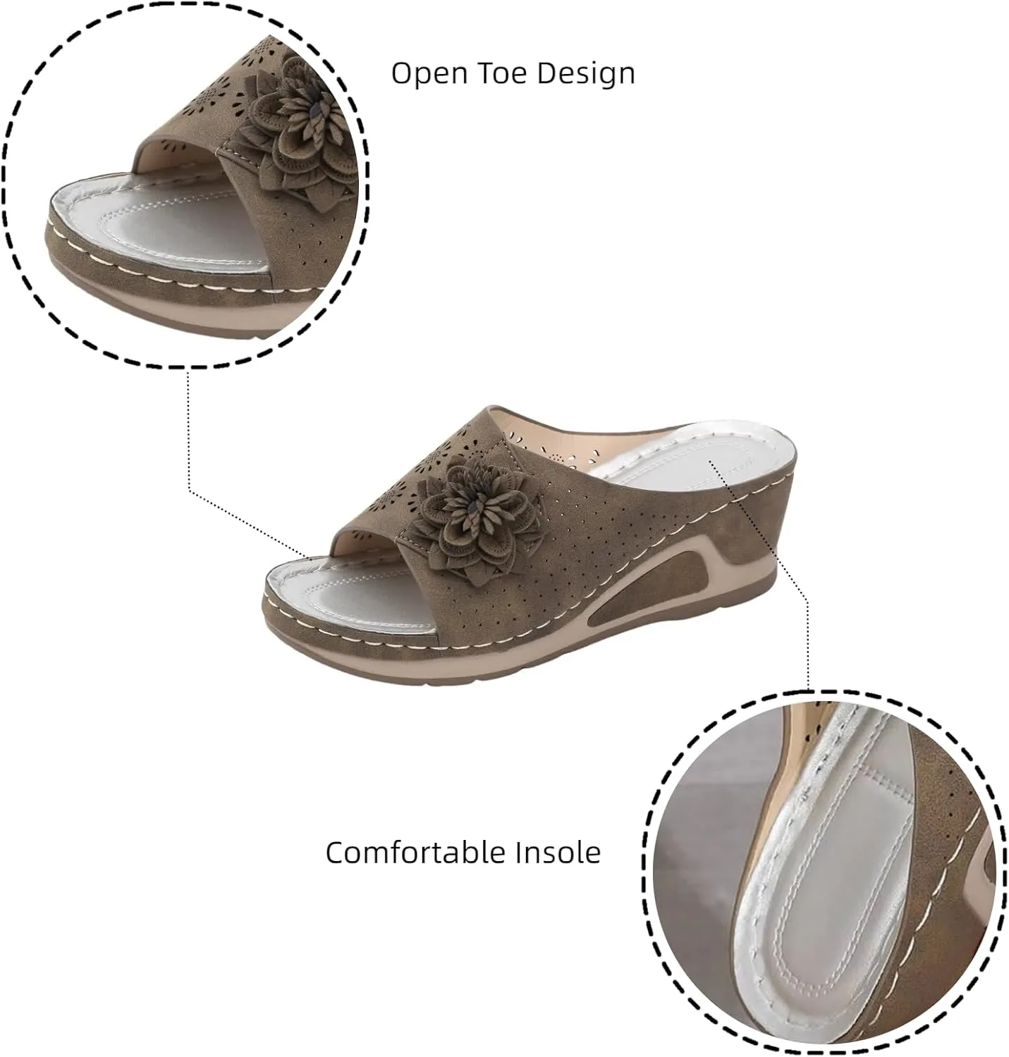 Avylays Orthopedic Sandals for Women Leather Soft Arch Support Sandals Retro Bohemian Wedge Slippers Suede Moccasins