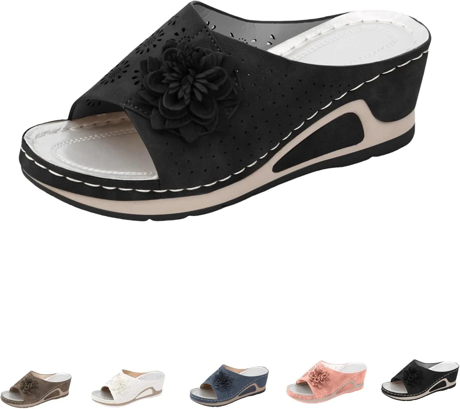 Avylays Orthopedic Sandals for Women Leather Soft Arch Support Sandals Retro Bohemian Wedge Slippers Suede Moccasins