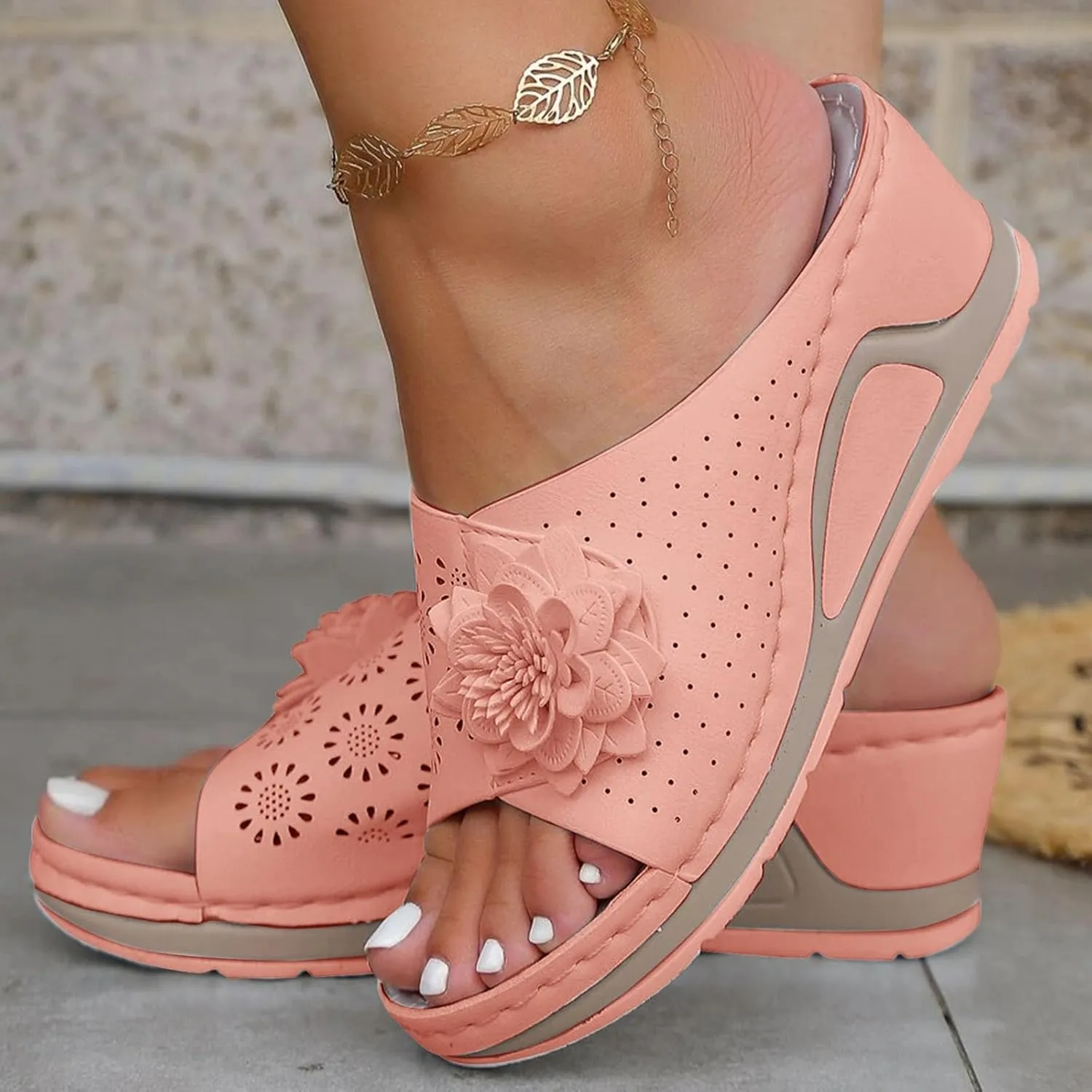 Avylays Orthopedic Sandals for Women Leather Soft Arch Support Sandals Retro Bohemian Wedge Slippers Suede Moccasins