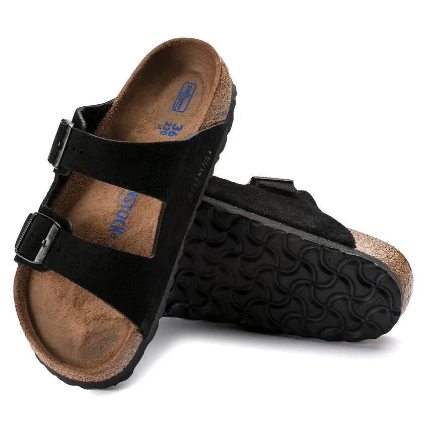 BIRKENSTOCK Arizona Black Suede Softbed Slides