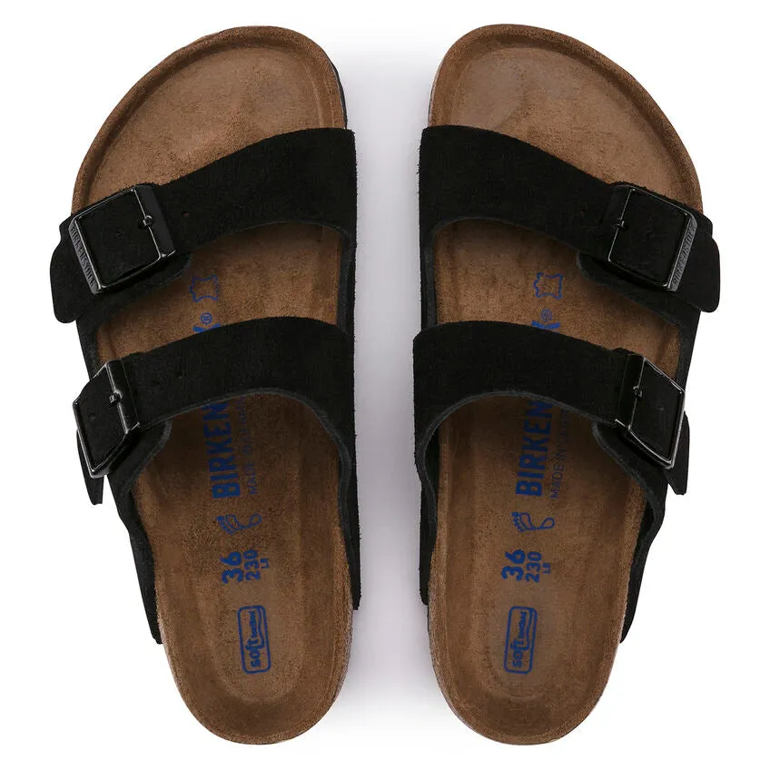 BIRKENSTOCK Arizona Black Suede Softbed Slides