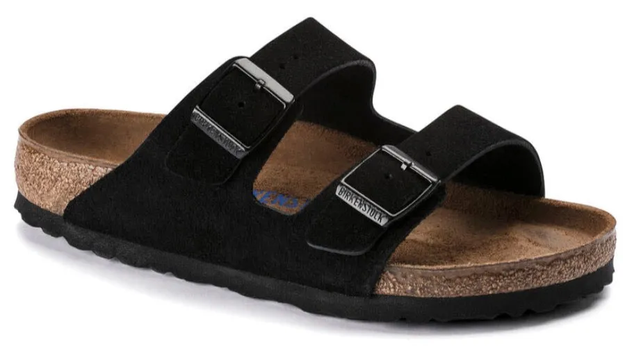 BIRKENSTOCK Arizona Black Suede Softbed Slides