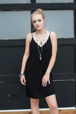 Black Scalloped Cami Slip Dress