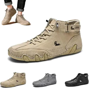 Braised Pork Italian Handmade Suede High Boots,Men's Soft Leather Casual Sneakers Non-Slip Breathable High Boots (US-12.5,Khaki)