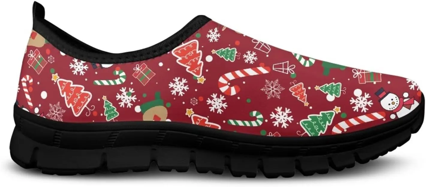 Christmas Sneakers for Women Casual Comfortable Lightweight Low-Top Slip-On Sneakers Breathable Outdoor Sport Walking Shoes for Teen Girls US 5.5-11.5