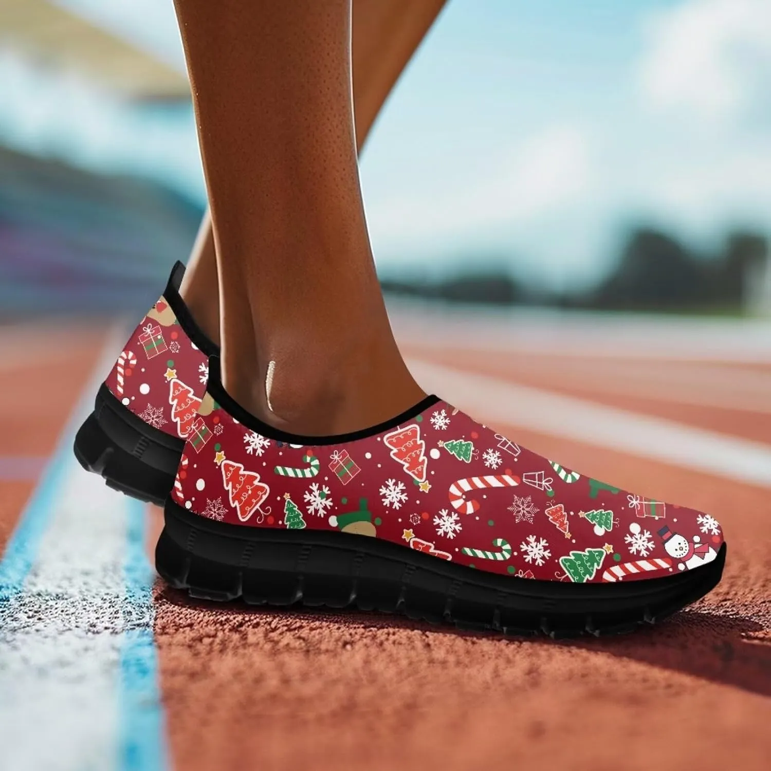 Christmas Sneakers for Women Casual Comfortable Lightweight Low-Top Slip-On Sneakers Breathable Outdoor Sport Walking Shoes for Teen Girls US 5.5-11.5