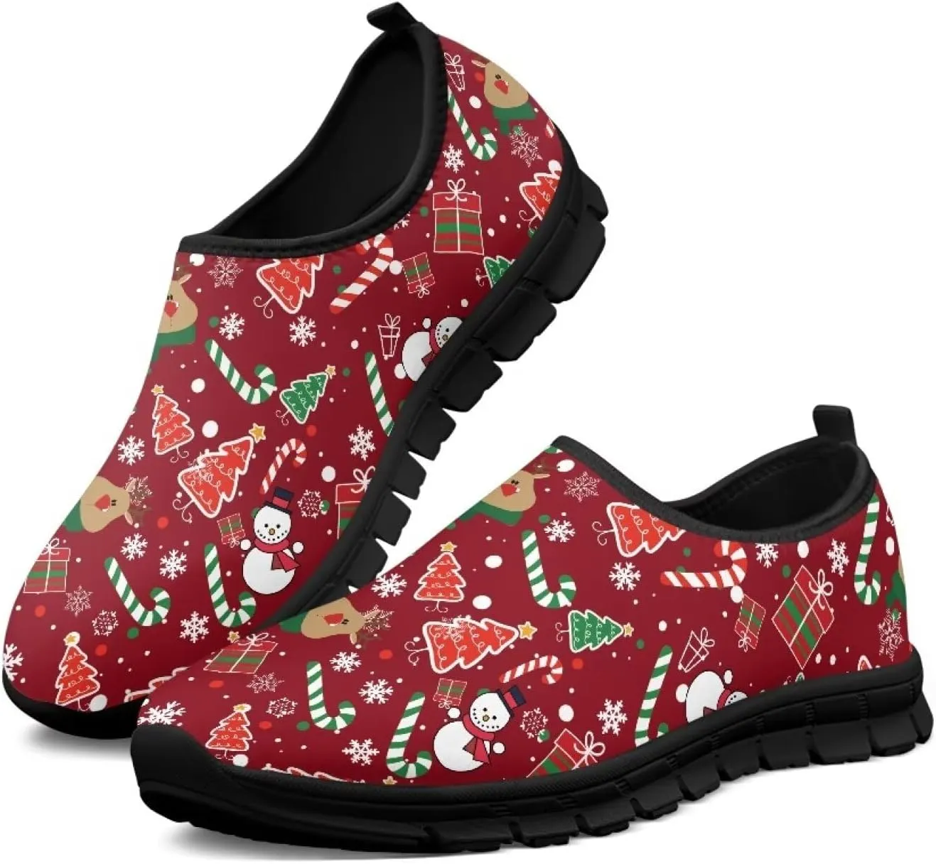Christmas Sneakers for Women Casual Comfortable Lightweight Low-Top Slip-On Sneakers Breathable Outdoor Sport Walking Shoes for Teen Girls US 5.5-11.5
