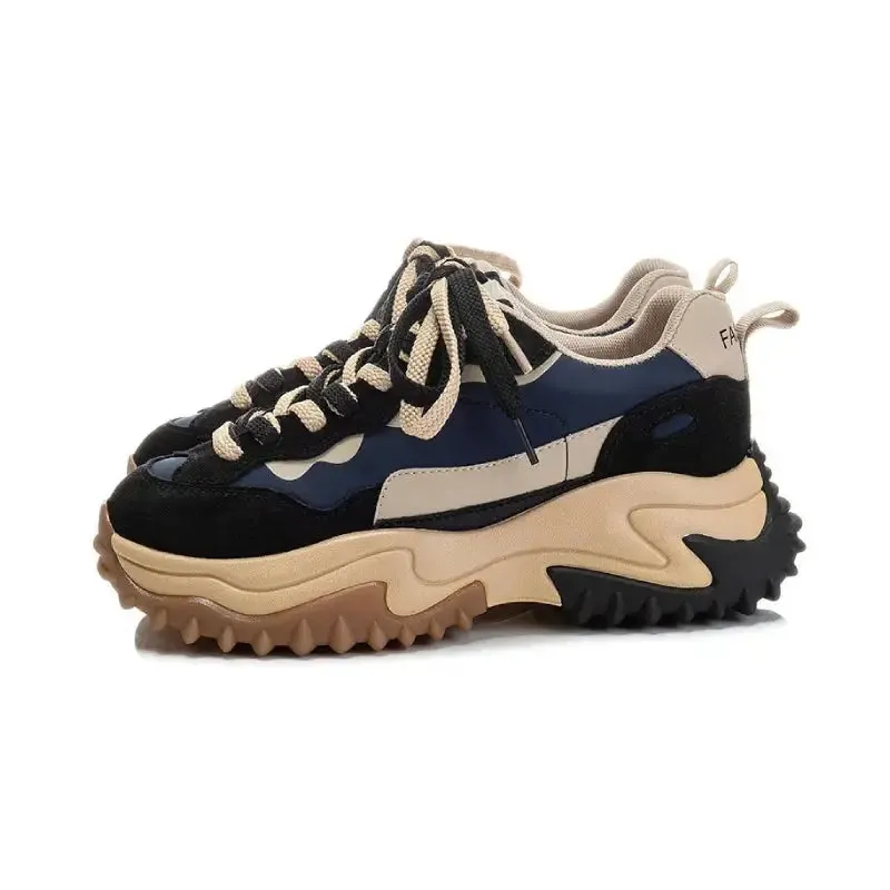 Chunky PU Lace Up Thick Soled Sneakers