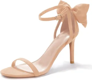 Coutgo Womens Ankle Strap High Heels Open Toe Stiletto Bow Tie Knot Heeled Sandals Fashion Wedding Dress Pump Shoes