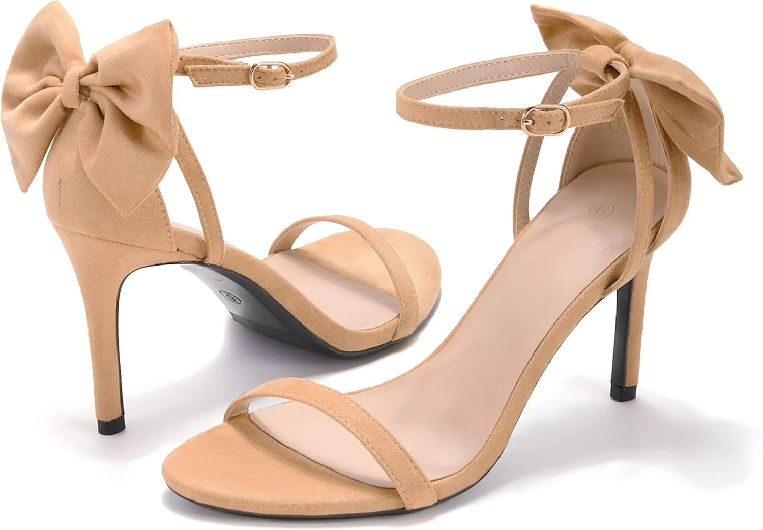 Coutgo Womens Ankle Strap High Heels Open Toe Stiletto Bow Tie Knot Heeled Sandals Fashion Wedding Dress Pump Shoes