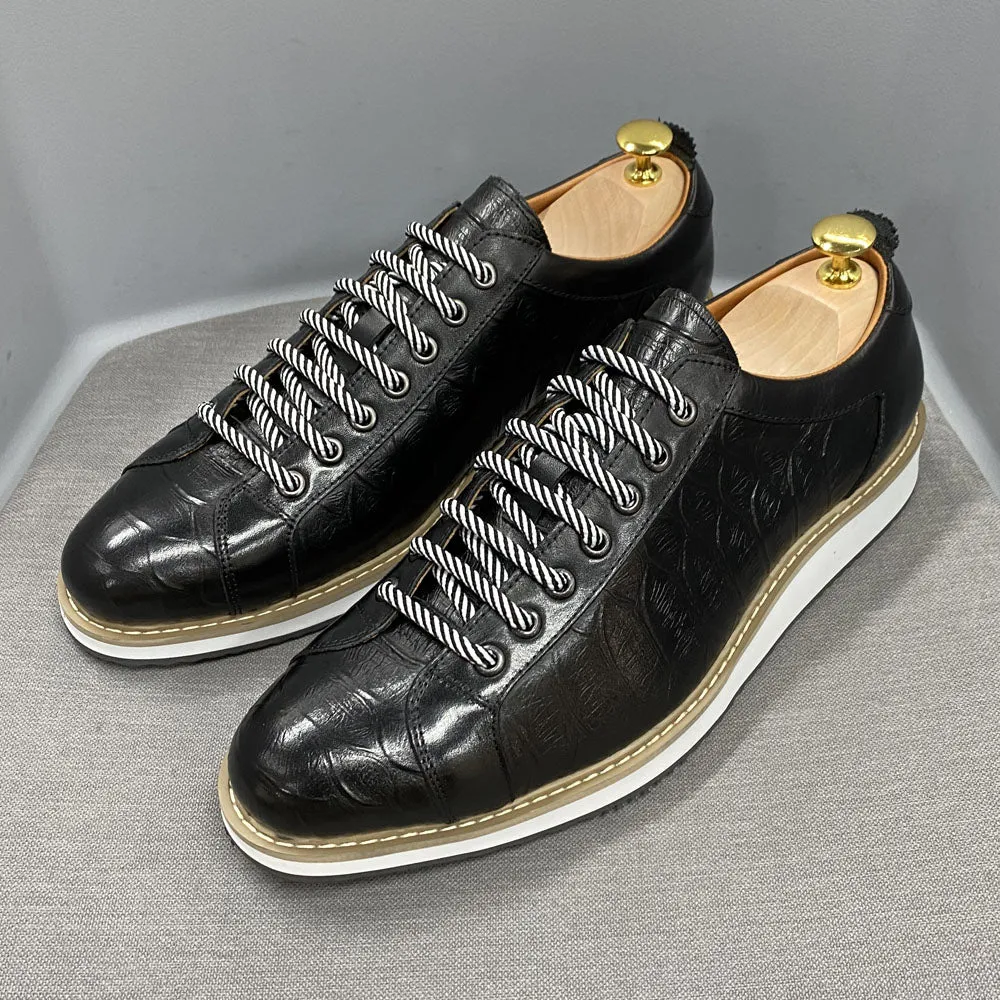 Crocodile Skin Pattern Genuine Leather Sneakers