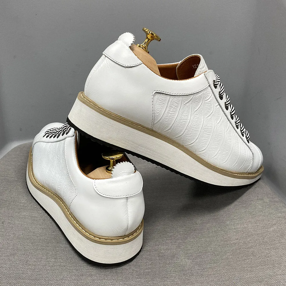 Crocodile Skin Pattern Genuine Leather Sneakers