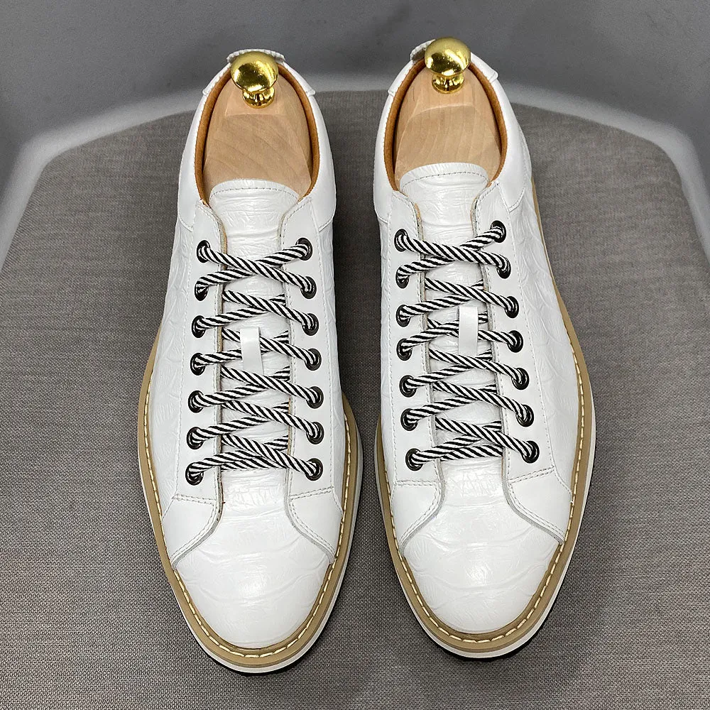 Crocodile Skin Pattern Genuine Leather Sneakers