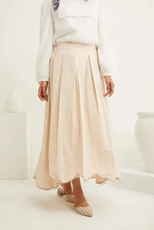Dareen Beige Cotton Scallop Skirt