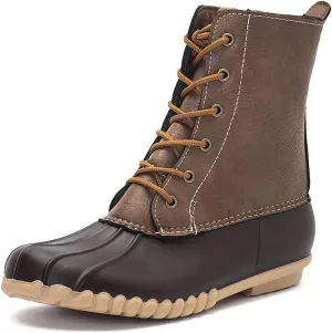 DKSUKO Women's Duck Boots witth Zipper Waterproof Winter Boots Snow Boots for Women Rain Boots for Cold Weather (11 B(M) US, Brown)
