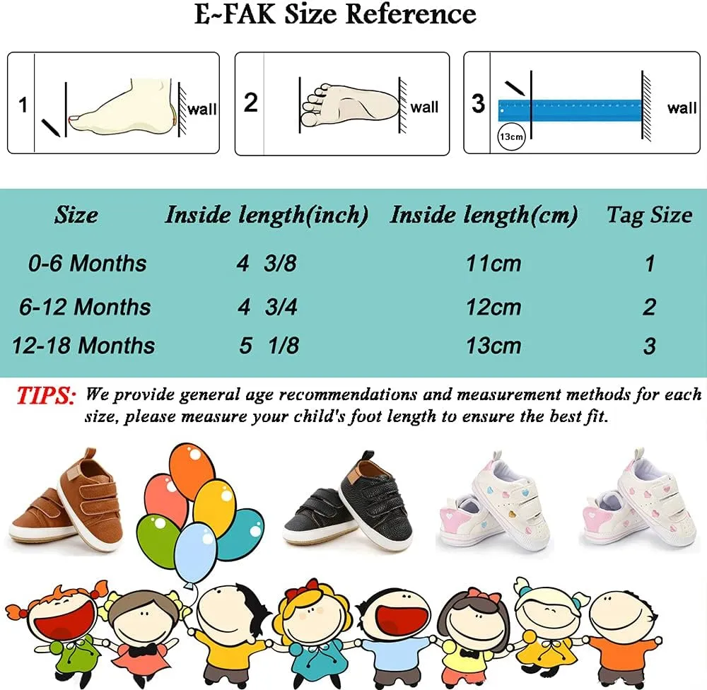 E-FAK Baby Shoes Boys Girls Infant Sneakers Non-Slip Rubber Sole Toddler Crib First Walker Shoes