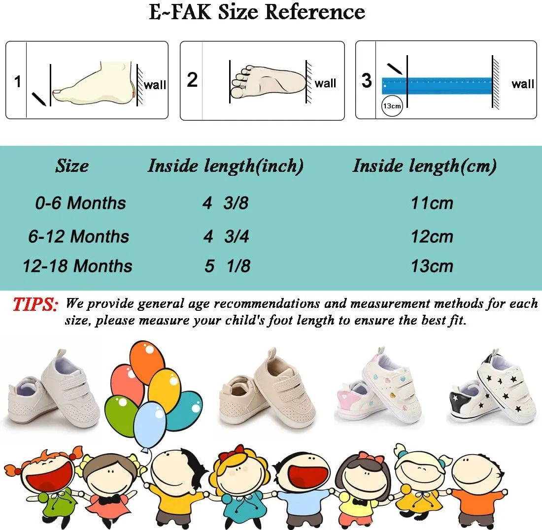 E-FAK Baby Shoes Boys Girls Infant Sneakers Non-Slip Rubber Sole Toddler Crib First Walker Shoes