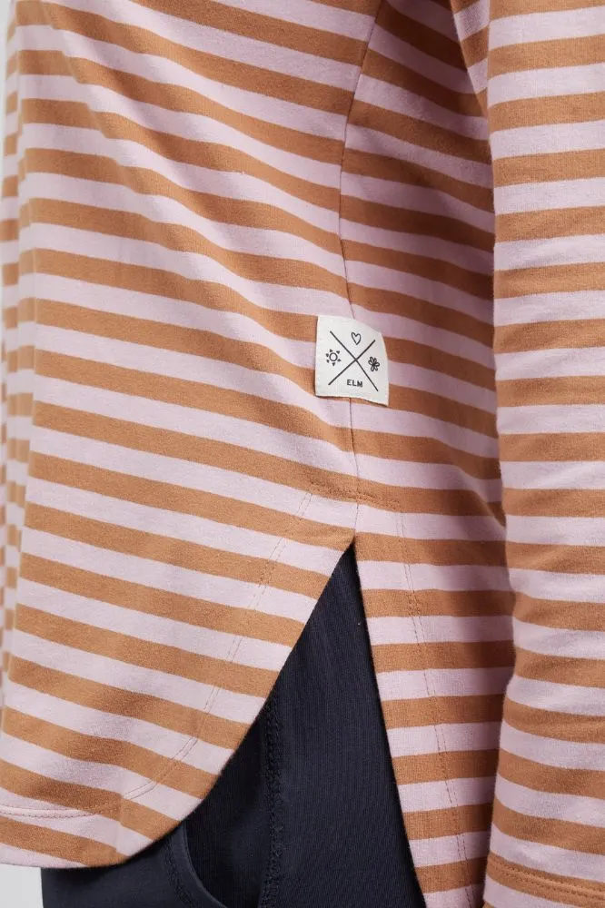 Elm Lauren Long Sleeve Tee Stripe Tan Heather