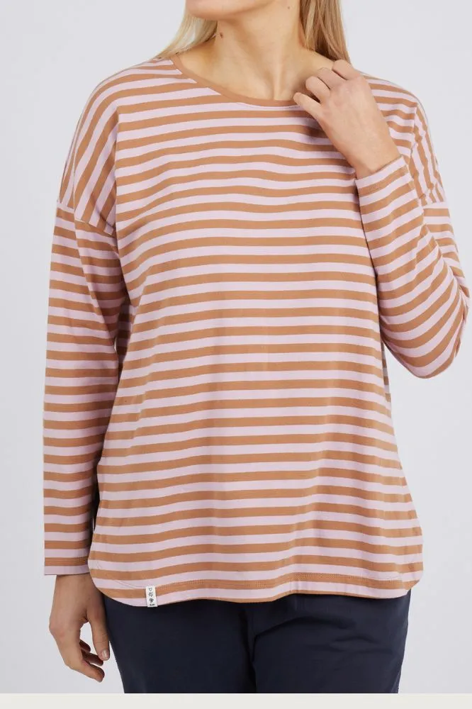 Elm Lauren Long Sleeve Tee Stripe Tan Heather