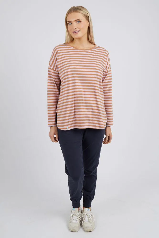 Elm Lauren Long Sleeve Tee Stripe Tan Heather