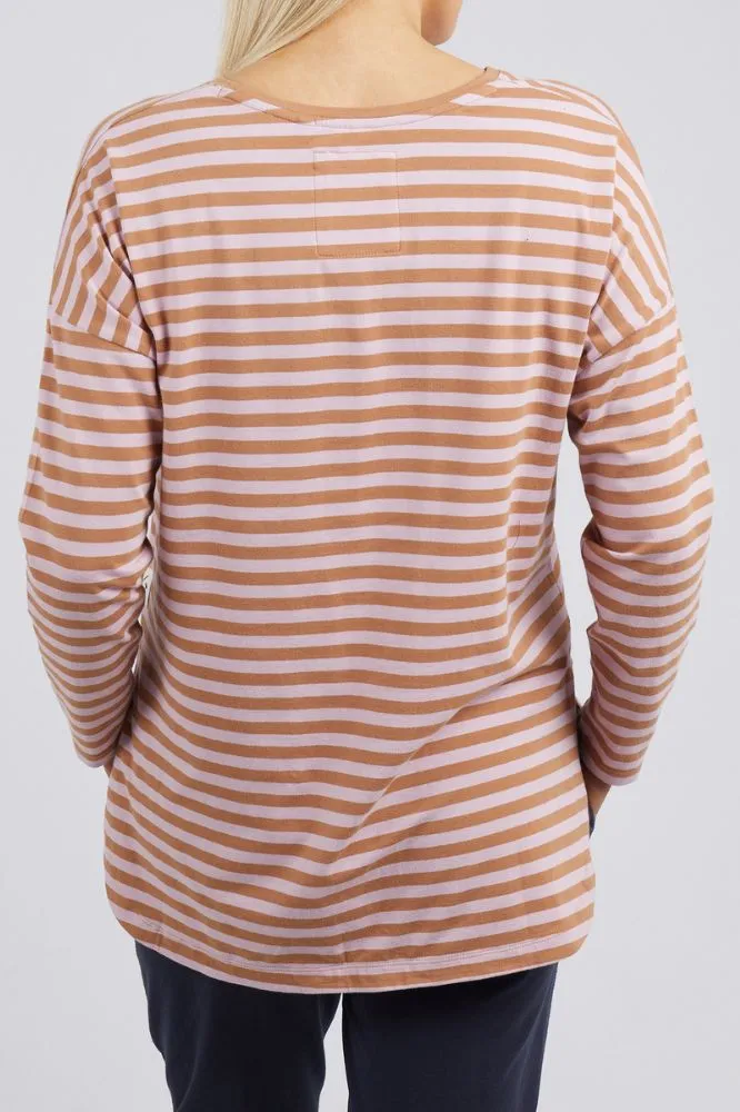 Elm Lauren Long Sleeve Tee Stripe Tan Heather