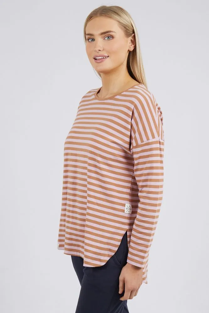 Elm Lauren Long Sleeve Tee Stripe Tan Heather
