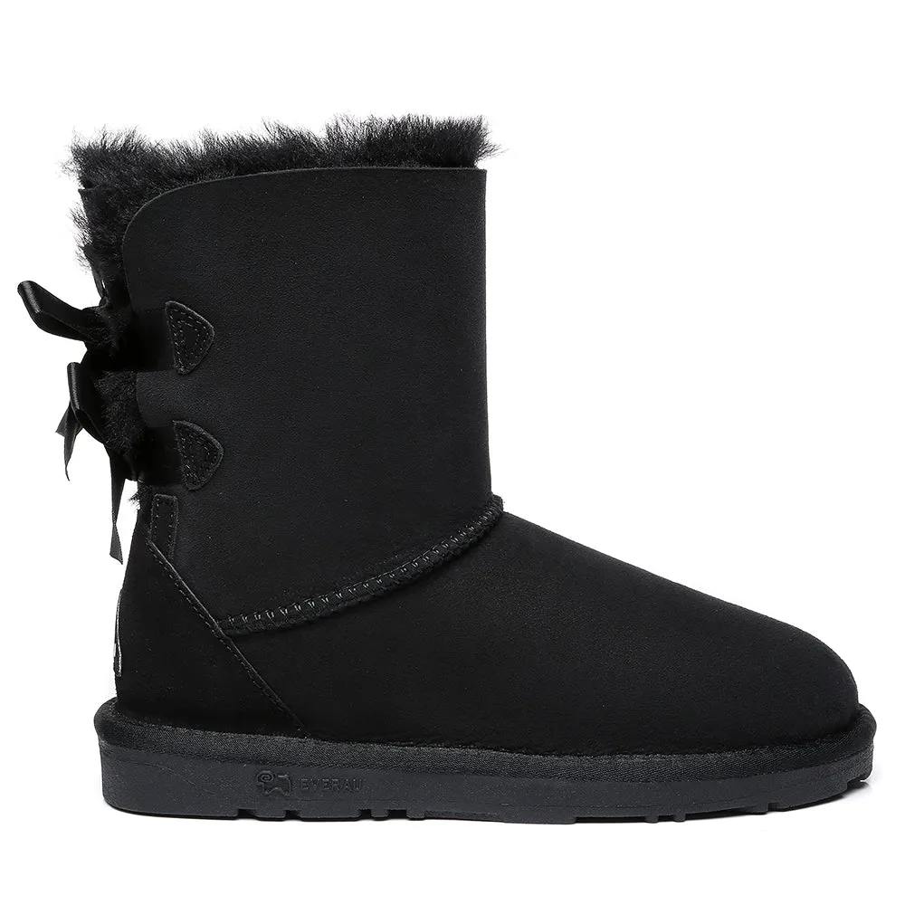 EVERAU Double Baily Short Back Bow Sheepskin Women Boots #EA3044