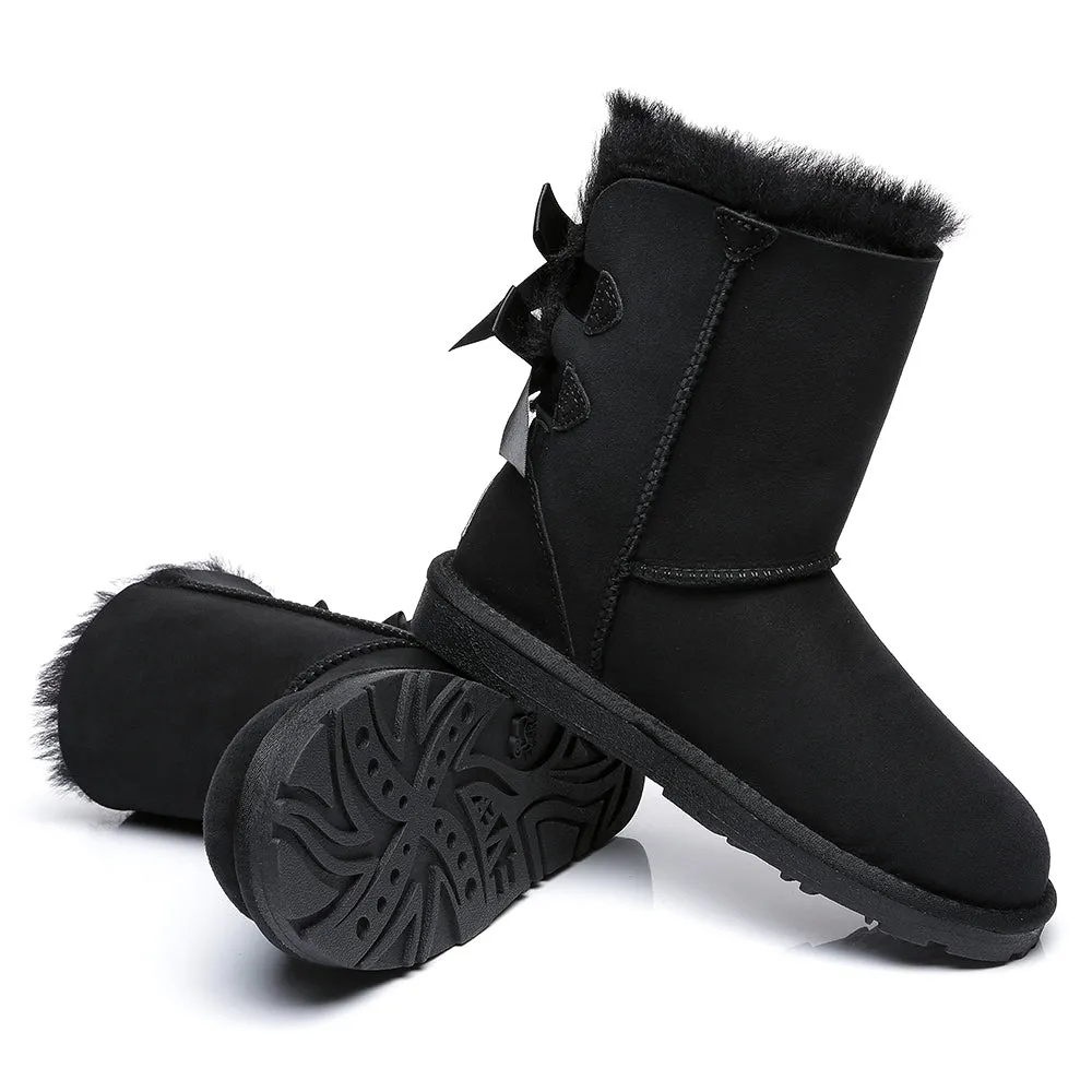 EVERAU Double Baily Short Back Bow Sheepskin Women Boots #EA3044