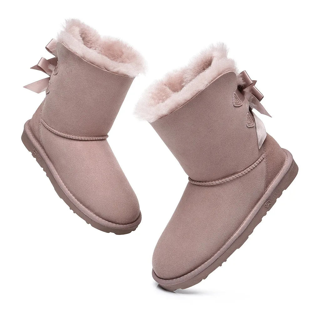 EVERAU Double Baily Short Back Bow Sheepskin Women Boots #EA3044