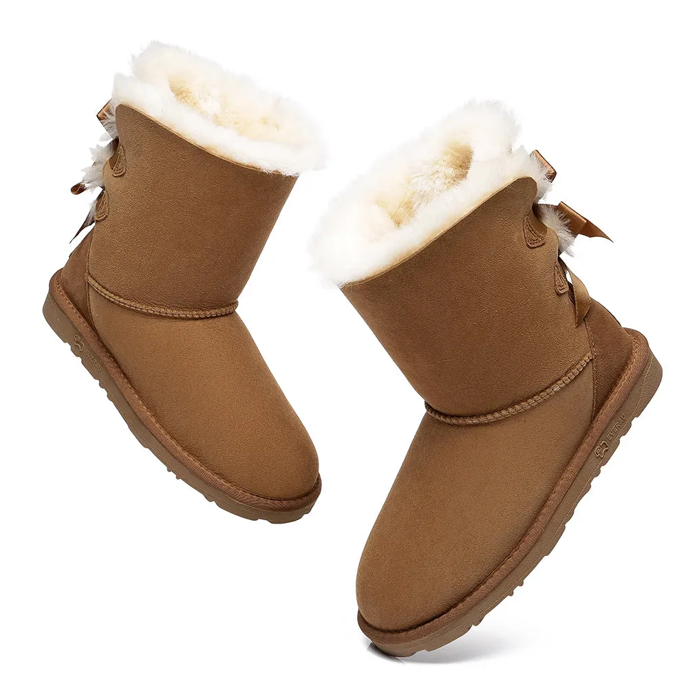 EVERAU Double Baily Short Back Bow Sheepskin Women Boots #EA3044