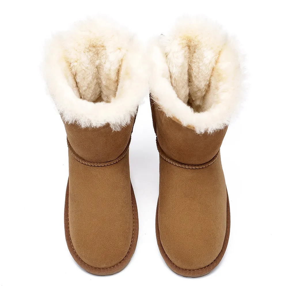 EVERAU Double Baily Short Back Bow Sheepskin Women Boots #EA3044
