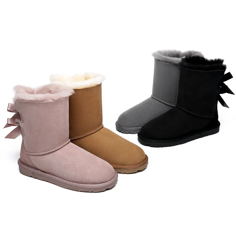 EVERAU Double Baily Short Back Bow Sheepskin Women Boots #EA3044