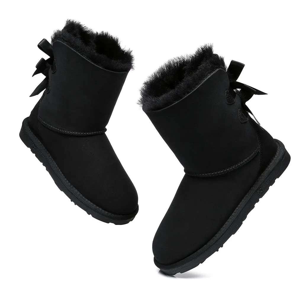 EVERAU Double Baily Short Back Bow Sheepskin Women Boots #EA3044