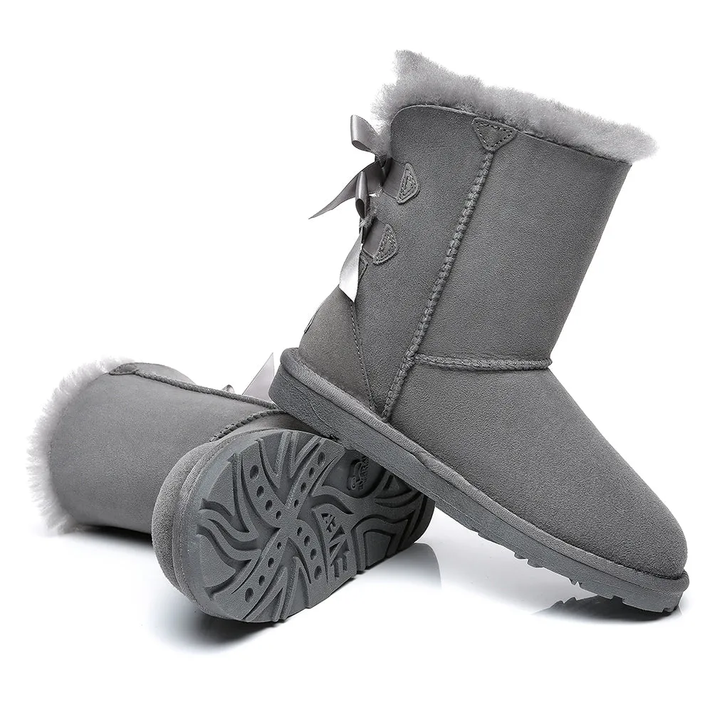 EVERAU Double Baily Short Back Bow Sheepskin Women Boots #EA3044