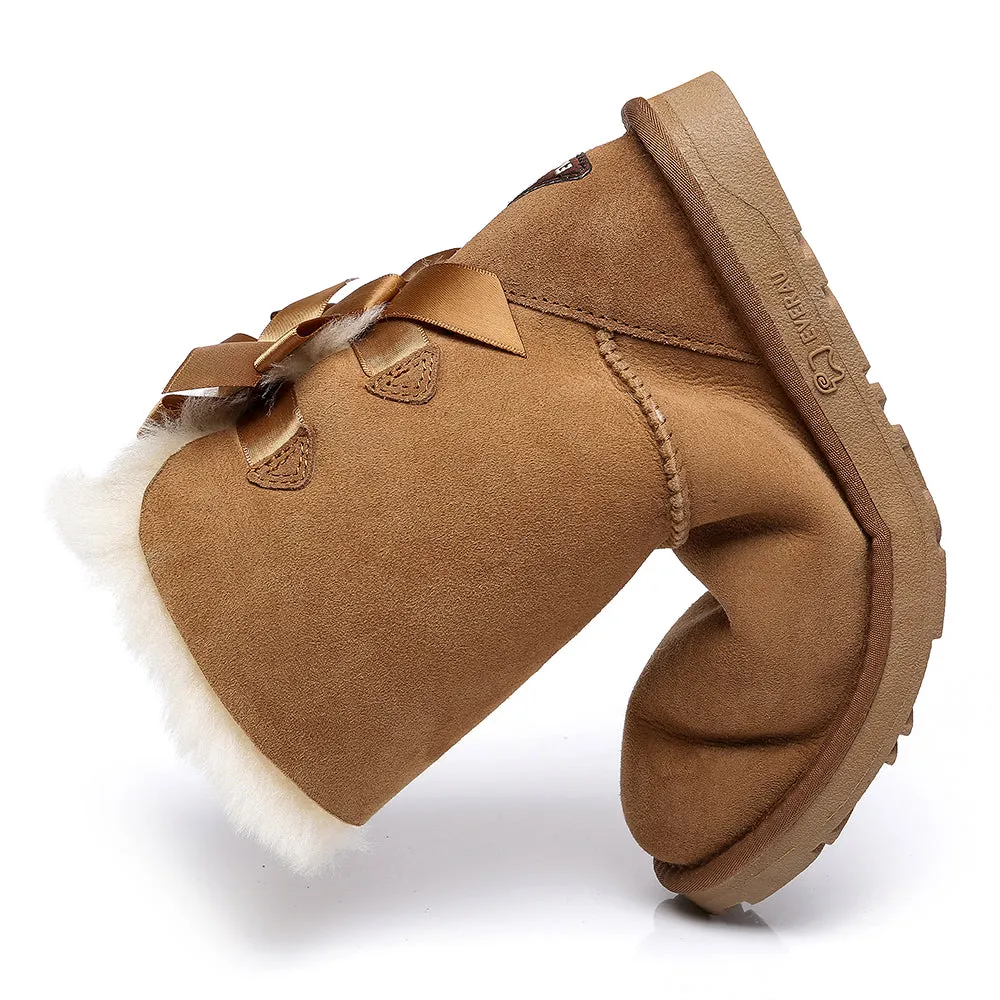 EVERAU Double Baily Short Back Bow Sheepskin Women Boots #EA3044