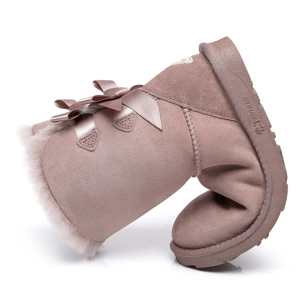 EVERAU Double Baily Short Back Bow Sheepskin Women Boots #EA3044