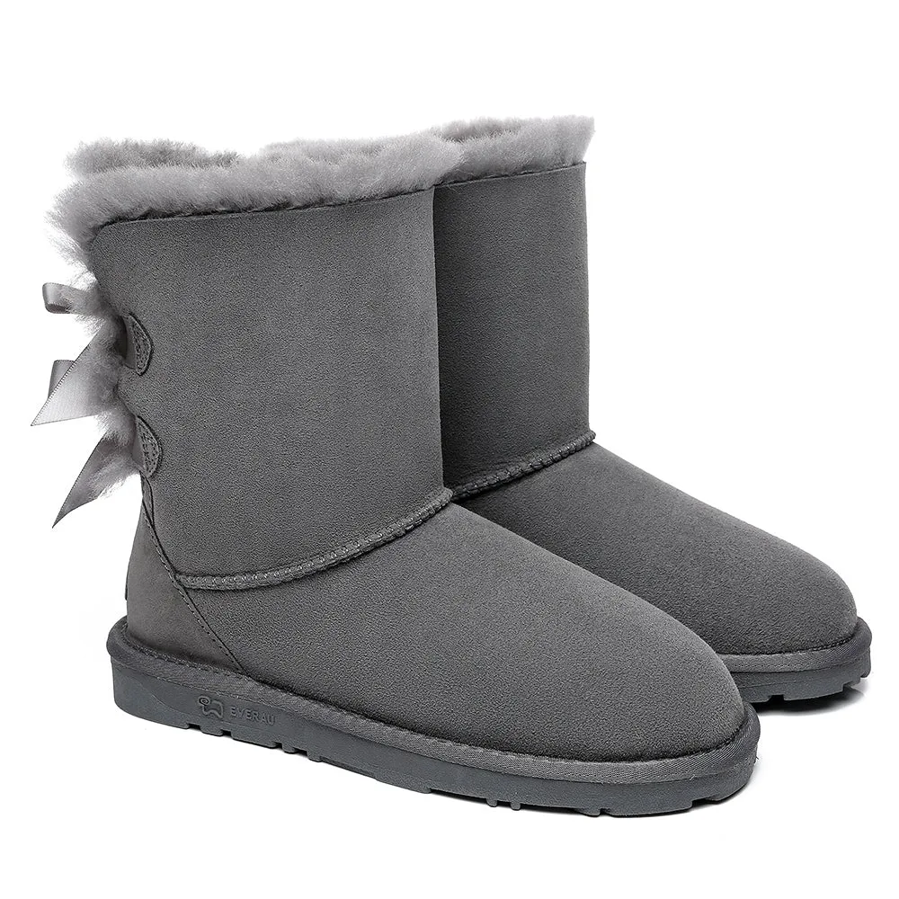 EVERAU Double Baily Short Back Bow Sheepskin Women Boots #EA3044