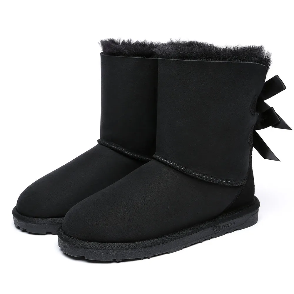 EVERAU Double Baily Short Back Bow Sheepskin Women Boots #EA3044