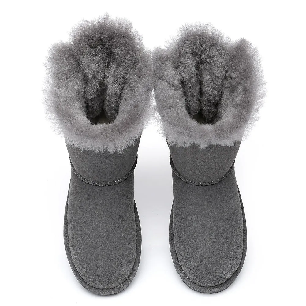 EVERAU Double Baily Short Back Bow Sheepskin Women Boots #EA3044