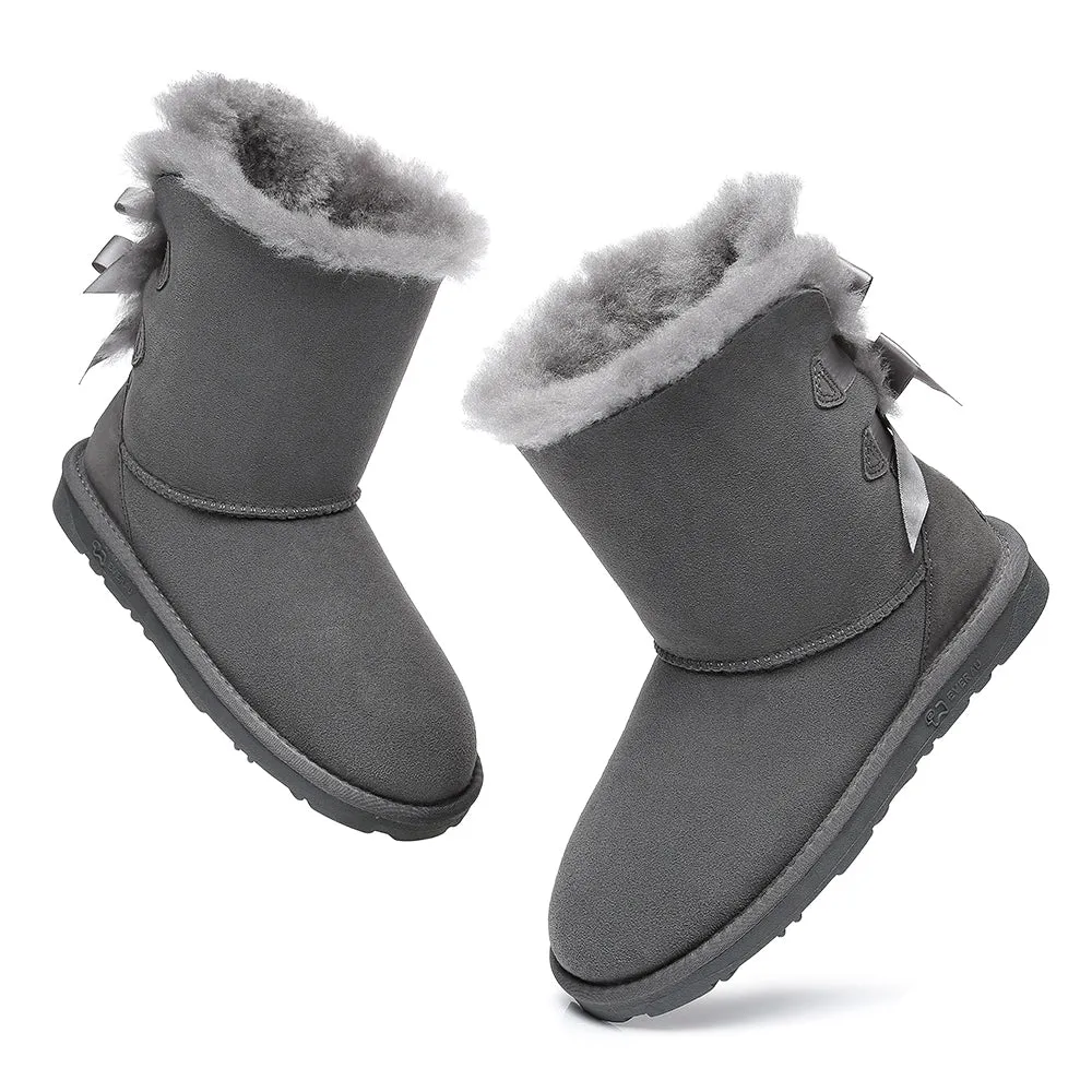 EVERAU Double Baily Short Back Bow Sheepskin Women Boots #EA3044