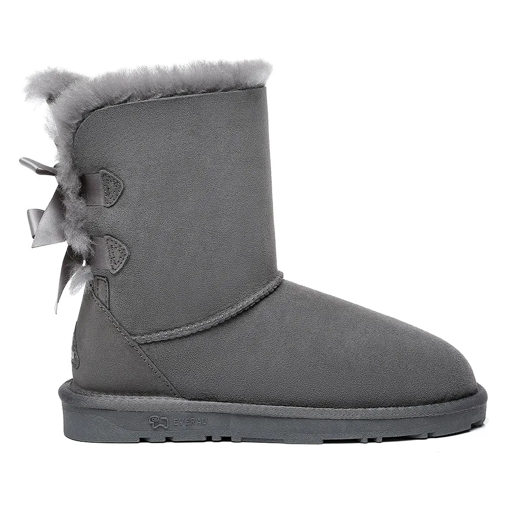 EVERAU Double Baily Short Back Bow Sheepskin Women Boots #EA3044