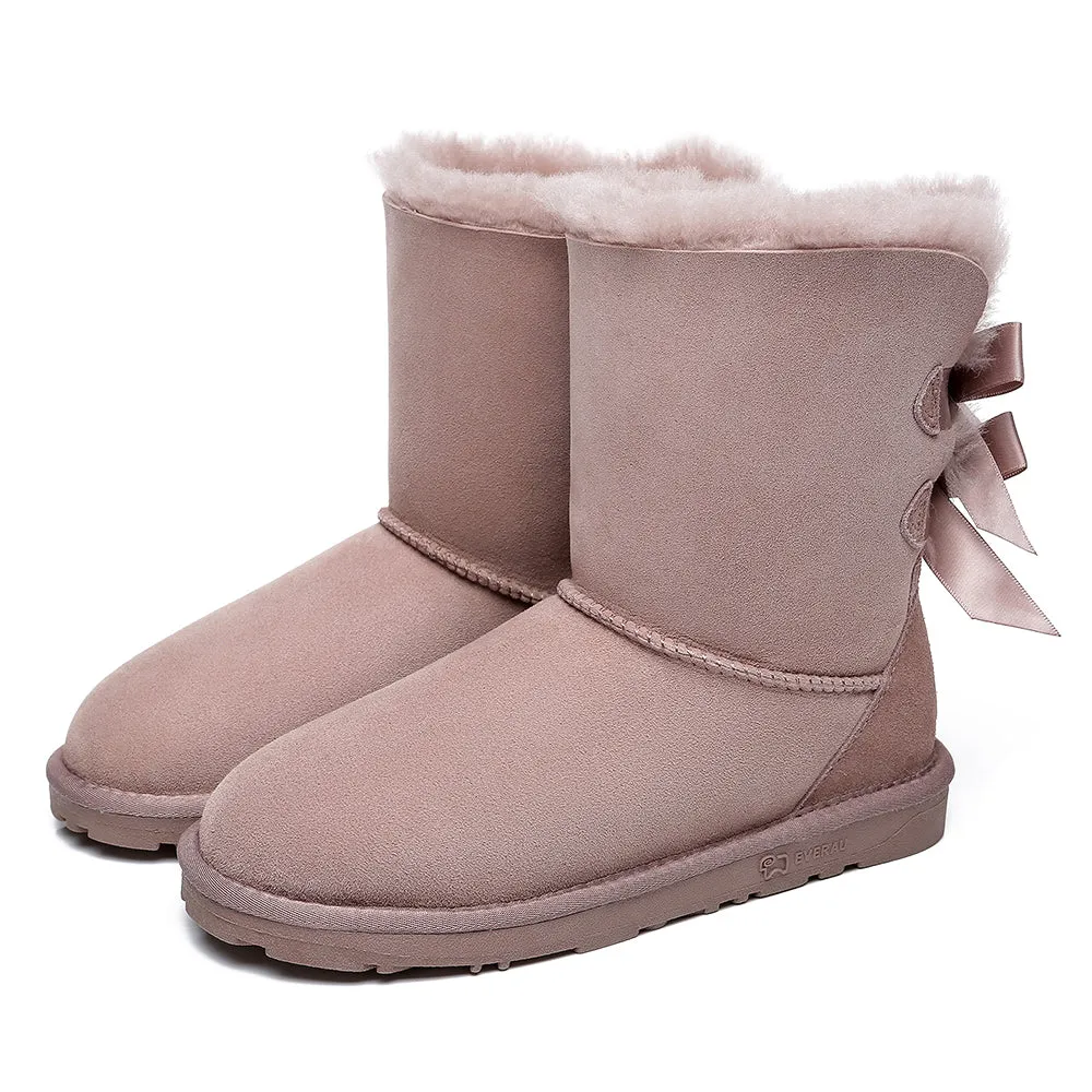 EVERAU Double Baily Short Back Bow Sheepskin Women Boots #EA3044