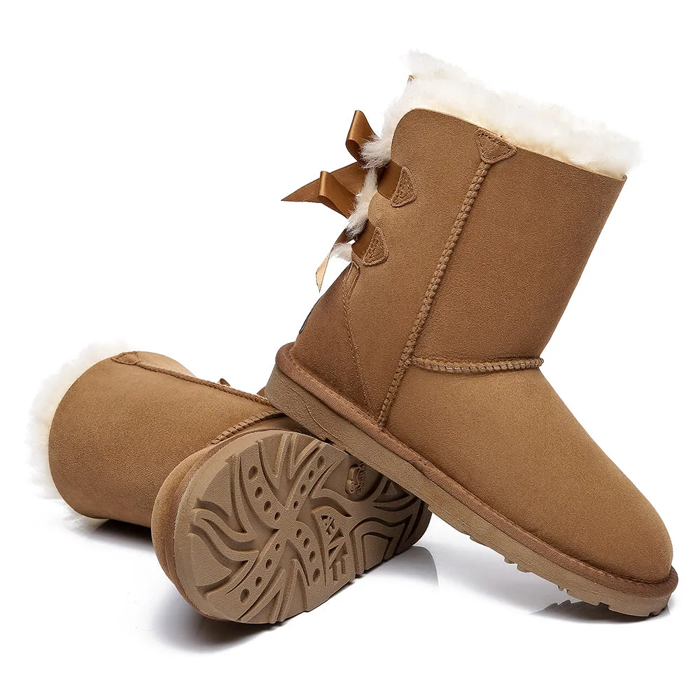 EVERAU Double Baily Short Back Bow Sheepskin Women Boots #EA3044