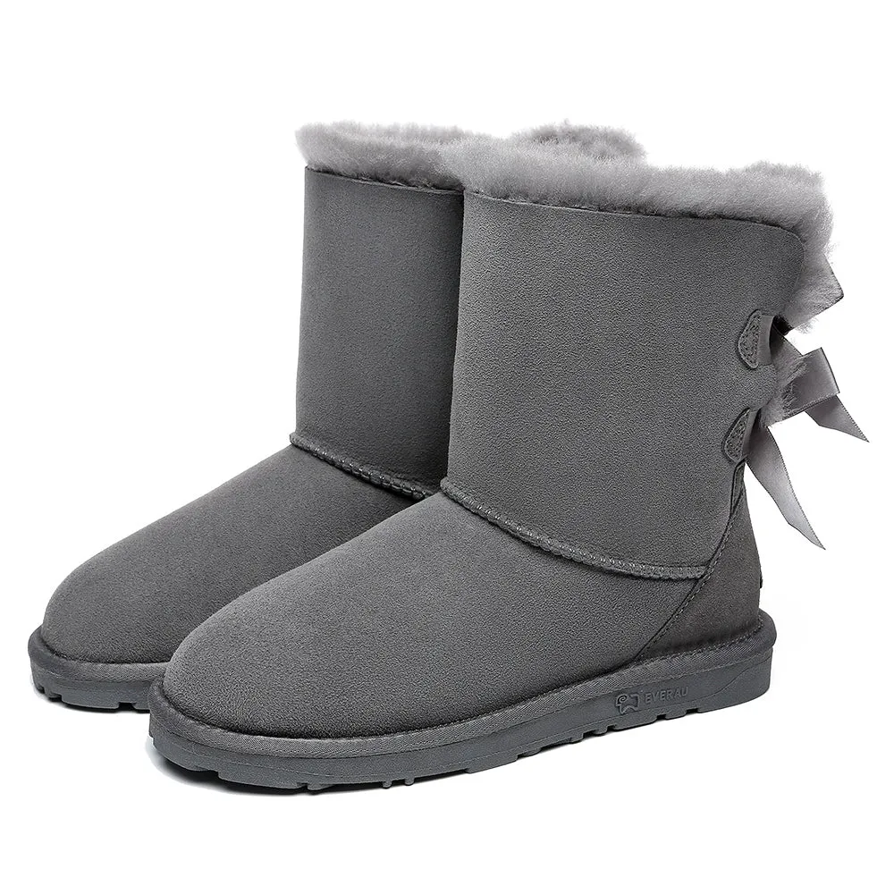 EVERAU Double Baily Short Back Bow Sheepskin Women Boots #EA3044