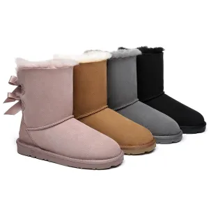 EVERAU Double Baily Short Back Bow Sheepskin Women Boots #EA3044
